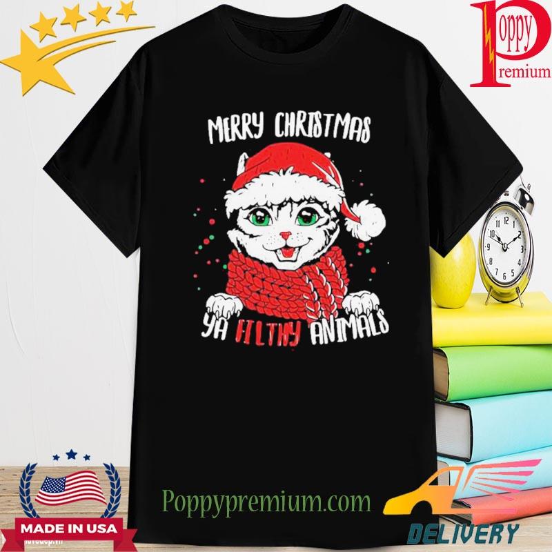 Hot Merry Christmas Ya Filthy Animals Cat Christmas Shirt