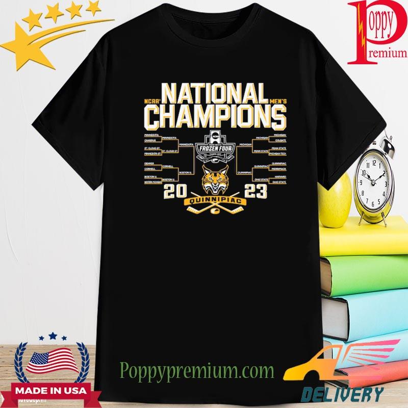 Premium Quinnipiac Bobcats Blue 84 2023 NCAA Men's Ice Hockey National Champions Bracket T-Shirt