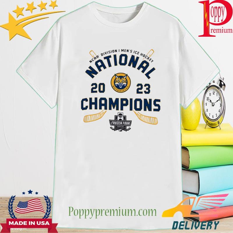 Premium Quinnipiac Bobcats Champion 2023 NCAA Men's Ice Hockey National Champions Locker Room T-Shirt